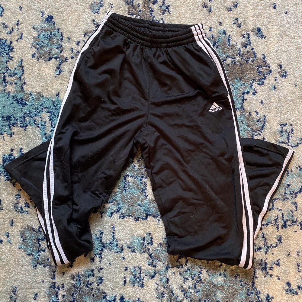 Adidas Black + White 3 Striped Youth XL Track Pant